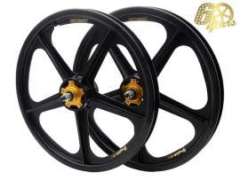 Skyway 60th Anniversary 20" GRAPHITE Retro Tuff Wheels with GOLD Alloy Flange Hubs