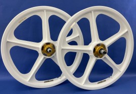 Skyway 60th Anniversary 20" WHITE Retro Tuff Wheels with GOLD Alloy Flange Hubs