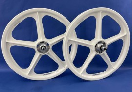 Skyway 60th Anniversary 20" WHITE Retro Tuff Wheels with SILVER Alloy Flange Hubs
