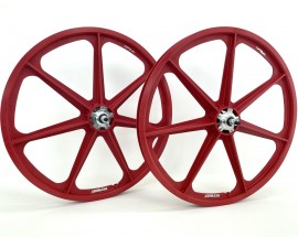 Skyway 60th Anniversary 24" RED Retro Tuff Wheels with SILVER Alloy Flange Hubs
