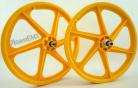 Skyway 20" YELLOW SIX SPOKE Tuff Wheel SET- Freewheel