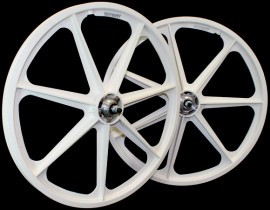 WHITE Skyway 24" Tuff Wheels with SILVER alloy flanges
