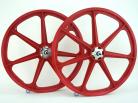 Skyway 24" RED Tuff Wheels with SILVER Alloy Flange Hubs