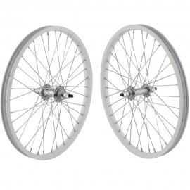20" X 1.75" Looseball 36-Spoke wheelset WHITE rims SILVER Spokes & Hubs